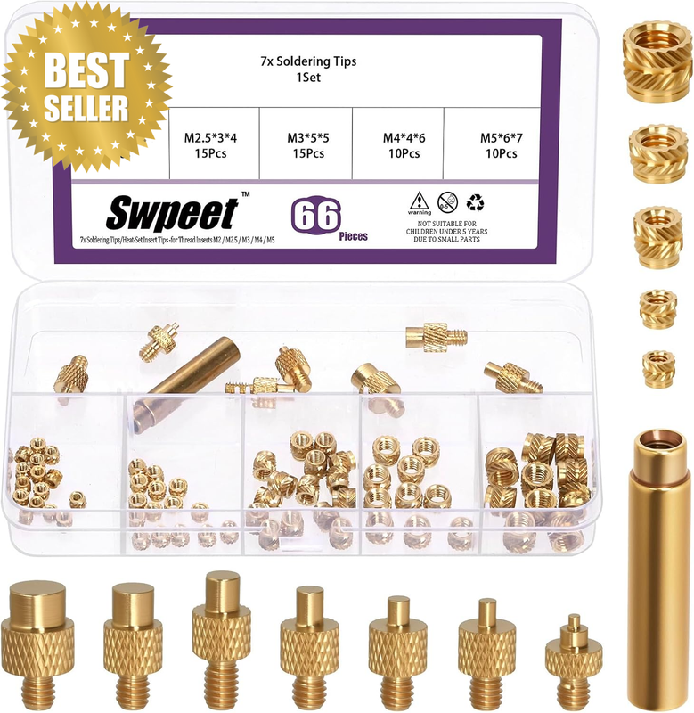73Pcs 5 Sizes Heat-Set Threaded Inserts with 7 Sizes External Thread Type Heat-S