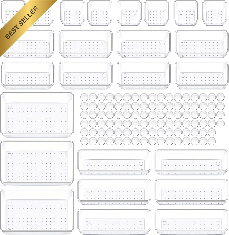 Clear Plastic Drawer Organizers Set 25 PCS Bathroom and Vanity Organizer Trays N