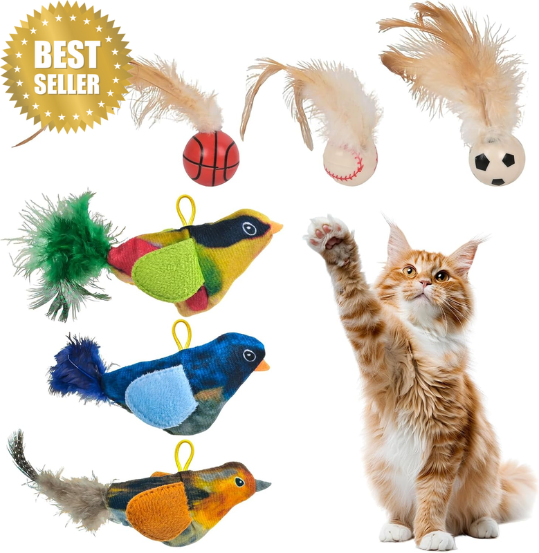 Interactive Cat Toys – Realistic Hanging Chirping Bird Feather Cat Toy Set, Simu