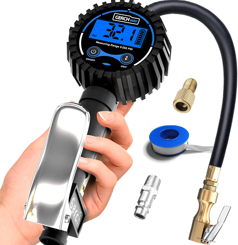 Digital Tire Inflator with Pressure Gauge Air Tester Check 200PSI with Air Chuck