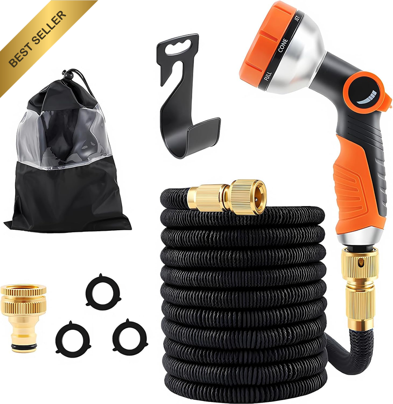 Expandable Garden Hose with 8-Pattern Nozzle Leak-Proof No-Knot Easy to Carry St