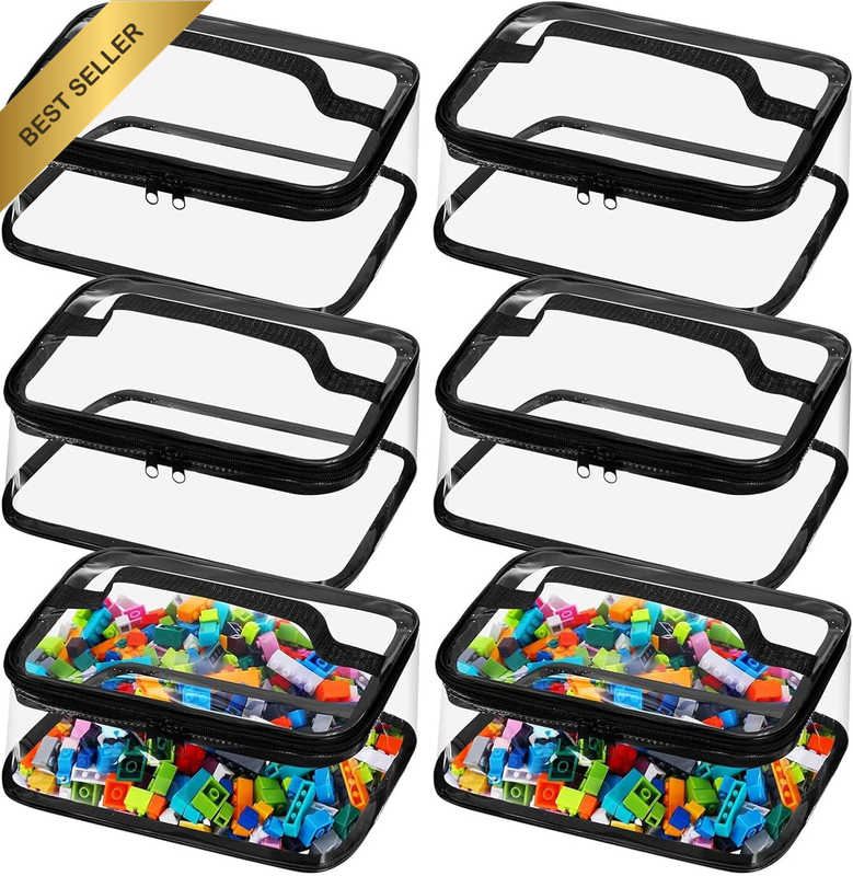 Senyao 6Packs Toy Storage Bags, Clear PVC Organizing Bags with Zipper, Toiletry