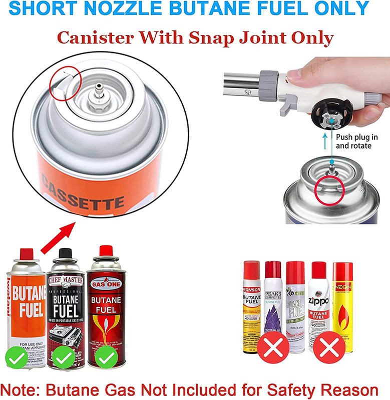 Butane Torch, Reverse Use Culinary Kitchen Blow Lighter with Adjustable Flame, B