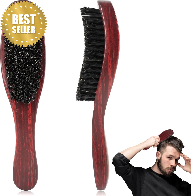 Bristle Hair Brush and Professional Massage Comb - Stiff Bristles for Beard Styl