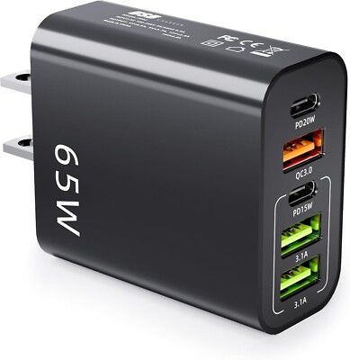 65W 5-USB Type C Fast Wall Charger PD QC 3.0 Adapter for Samsung iPhone MacBook