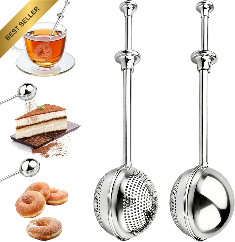2 Pack Flour Duster for Baking – Stainless Steel Fine Mesh Flour Sifter with One