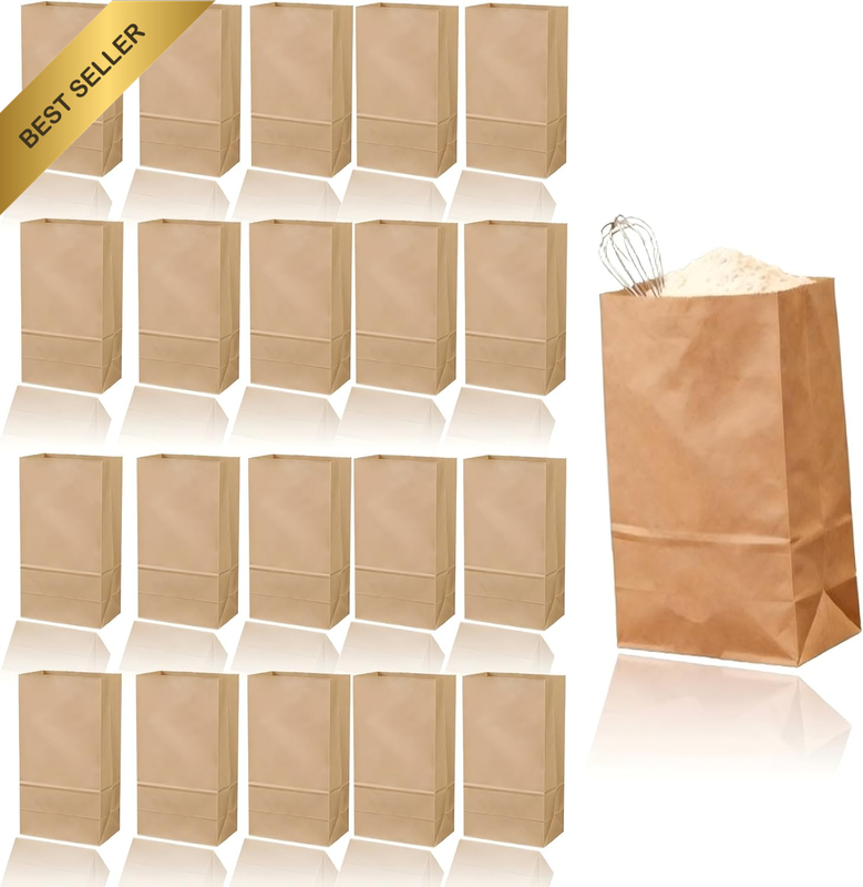 Kraft Brown Paper Lunch Bags – 50 Pcs Small Size (9.0 X 5.5 X 18.0 Cm) for Schoo
