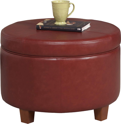 HomePop Round Leatherette Storage Ottoman with Lid Large