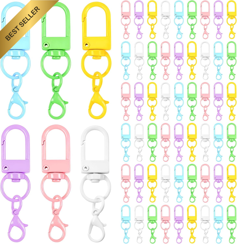 60Pcs Colorful Lobster Clasp Keychain Making Kit, Metal Swivel Rings for DIY Cra