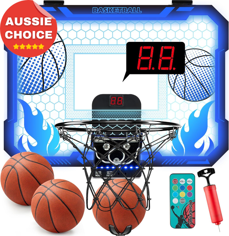 Indoor Basketball Hoop Over Door LED Lights Scoreboard Mini Basketball Toys 4-12