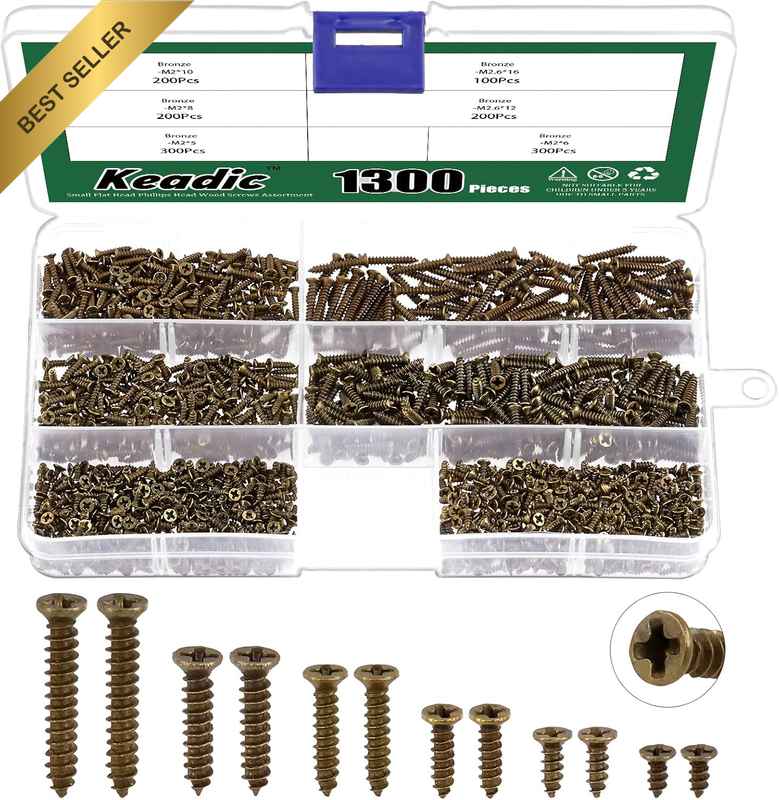1290 Pcs Small Self Tapping Screws Assortment Kit, M2*5/6/8/10Mm M2.6 * 12/16Mm