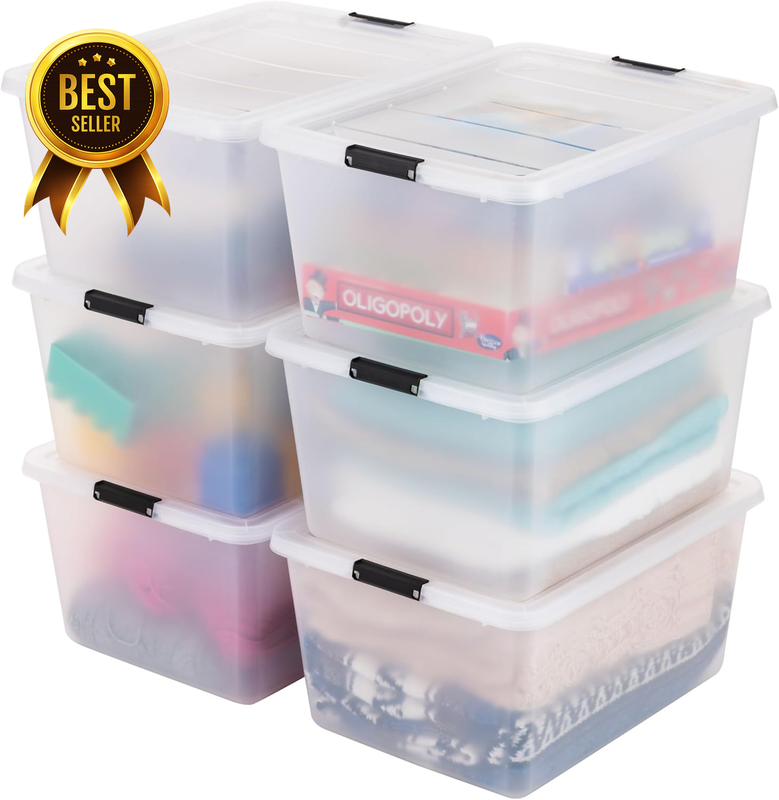 6-Pack 32.5-Quart Latching-Lid Plastic Clip Storage Box Set