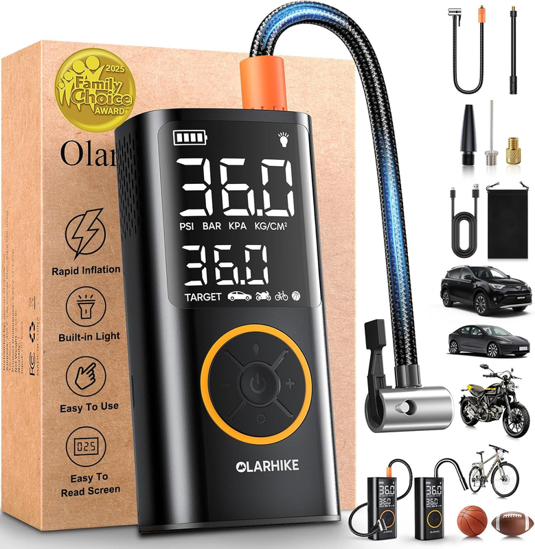 Tire Inflator Portable Air Compressor, Smart Dual Hose System, Auto Air Pump for