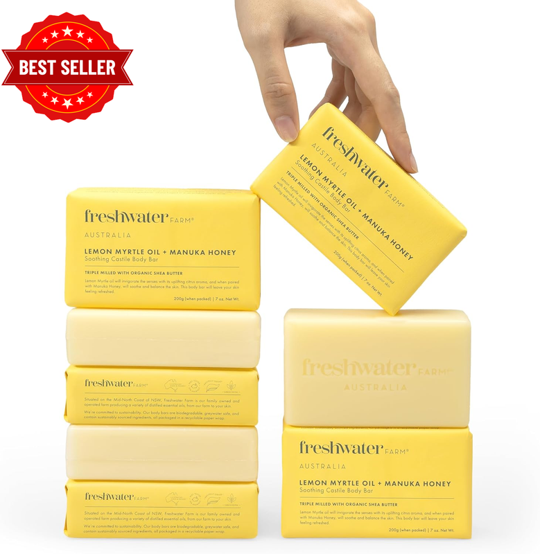 Soothing Castile Natural Body Bar/Soap Bar for Women/Men- Lemon Myrtle Oil+Manuk