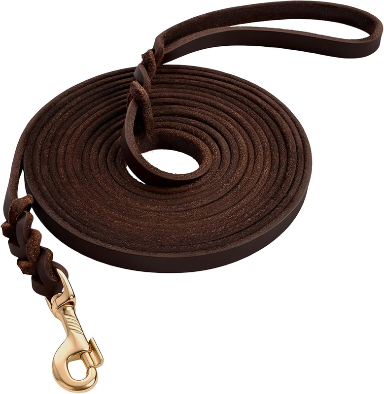 Leather Extra Long Leash for Dogs Training Outside(10 Ft*1/2",Brown)