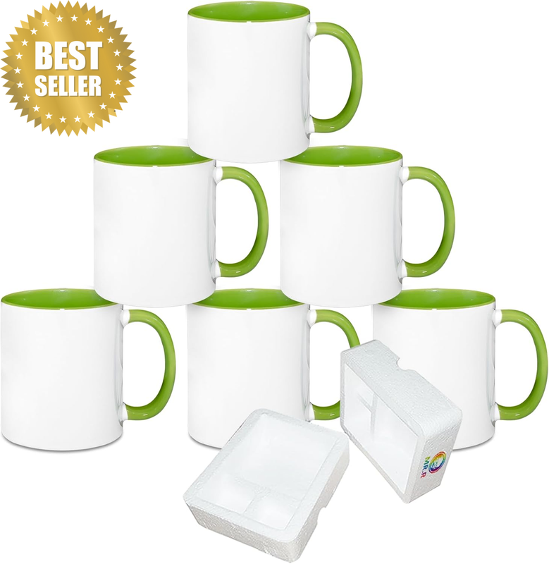 Sublimation Blanks Dishwasher Ceramic Coffee Mugs with Green Color Mug Inner and