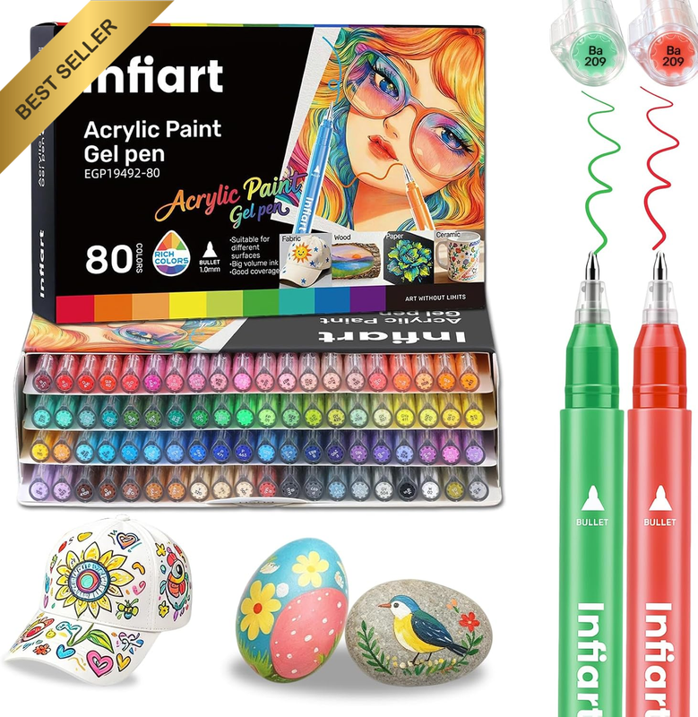 80 Colours Acrylic Paint Gel Pens Set with 1.0Mm Bullet Tip - Fast-Dry Strong Co