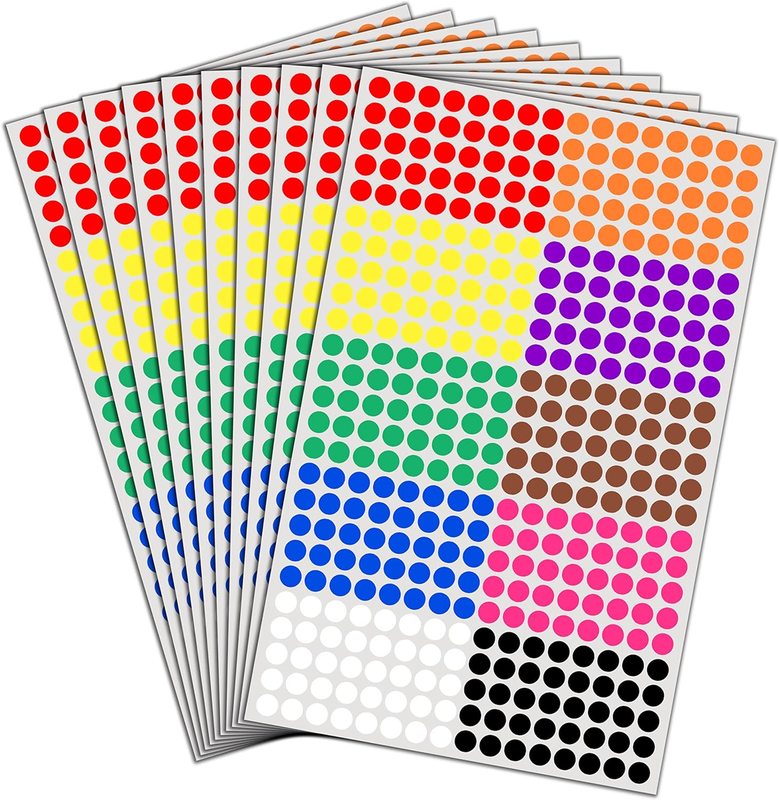 6000 Pack, 1/4" Small Colored Dot Stickers round Labels - 10 Colors