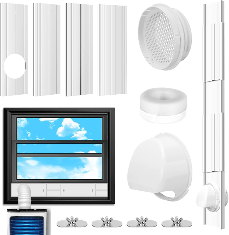 Portable AC Window Vent Kit with Universal Coupler for 5.1"/5.9" Exhaust Hose, U