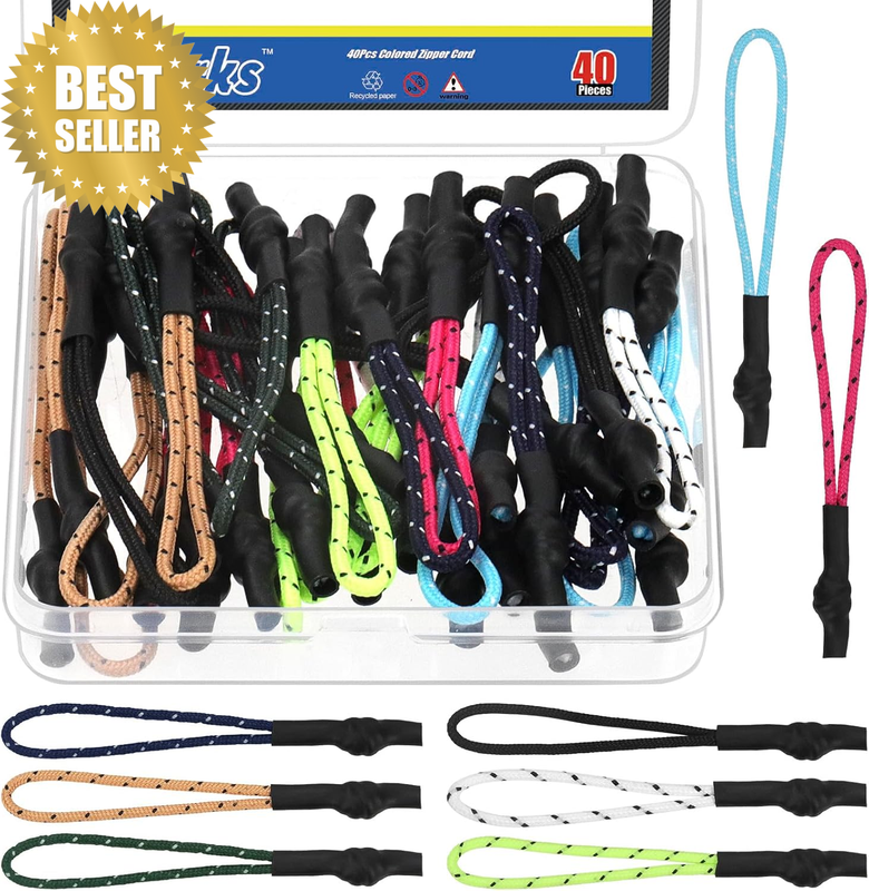 40Pcs 70Mm Nylon Zipper Pulls Replacement Kit, 8 Colors Zipper Tags Cord, Reflec