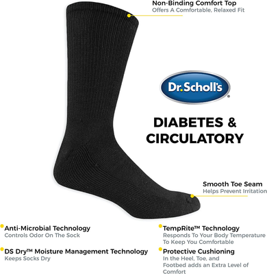 Dr. Scholl's Men's Diabetes & Circulator Socks - 4 & 6 Pair Packs - Non-binding