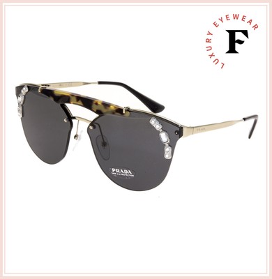 Pre-owned Prada Ornate Shield Brow Bar Sunglasses Jewel 53u Gold Black Pr53us Authentic In I8n-5s0