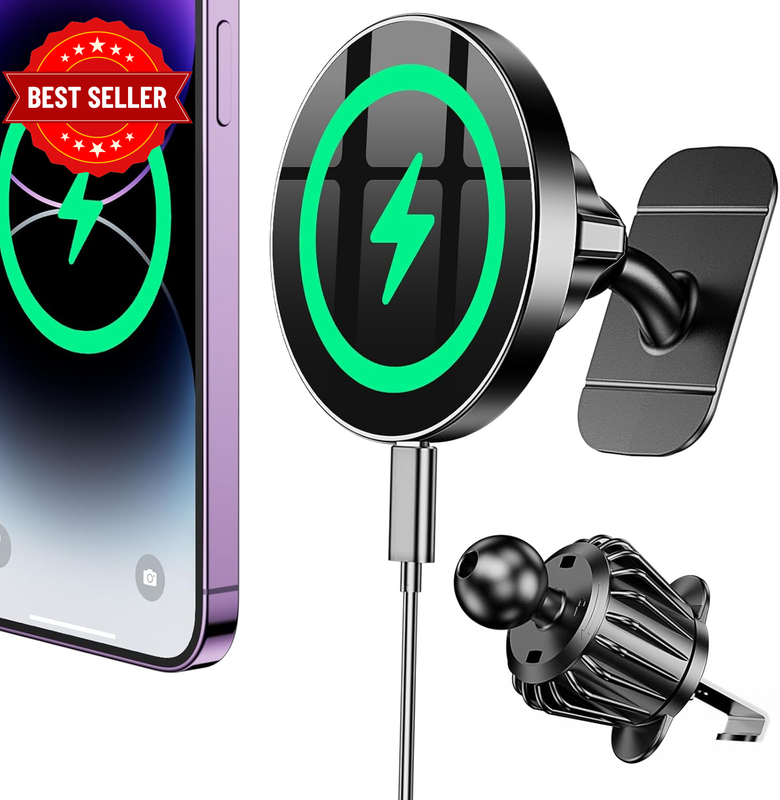 for Magsafe Car Mount Charger【100% Stable】15W Magsafe Car Charger,Magnetic Wirel