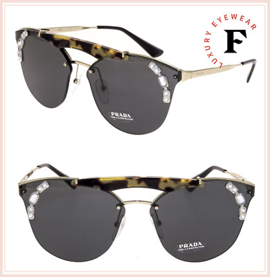 Pre-owned Prada Ornate Shield Brow Bar Sunglasses Jewel 53u Gold Black Pr53us Authentic In I8n-5s0