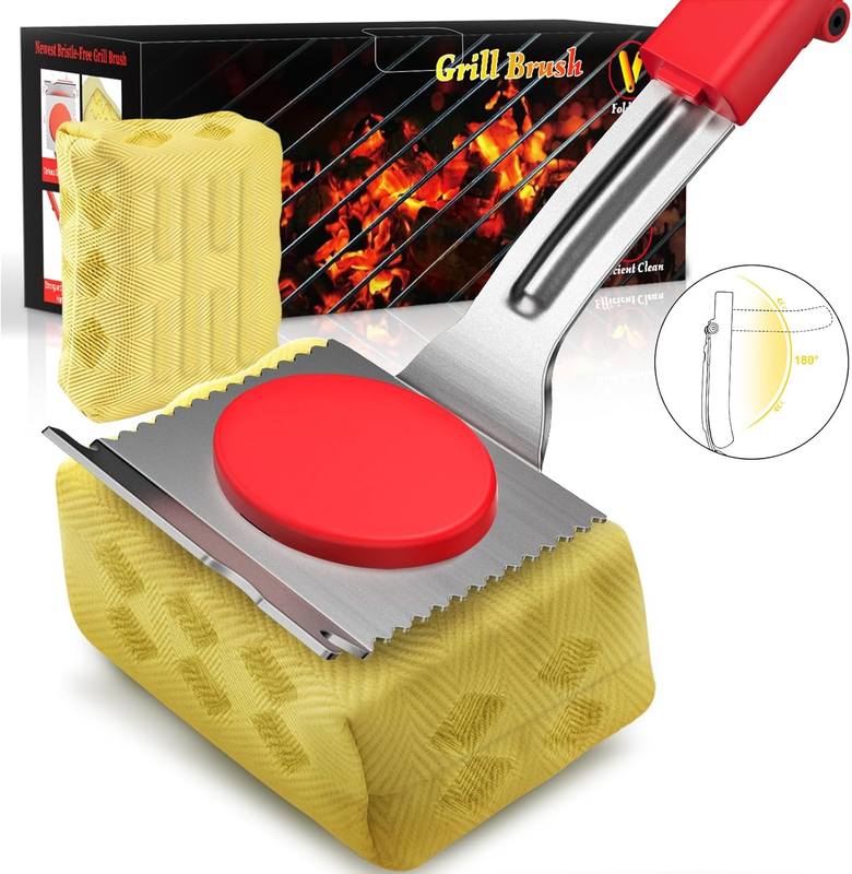 Bristle Free BBQ Grill Brush with Scraper and Replacement Head for Outdoor Grill