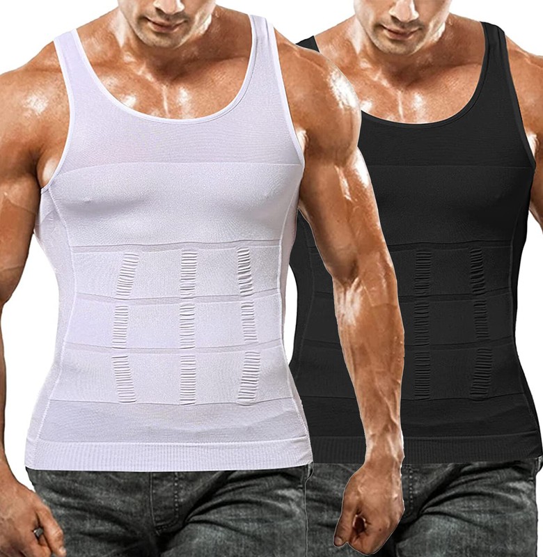TOPTIE Heren Compressie Bruinenktop Shaper Vest Bodybuilding Gym Shirt Sleeveless Fitness, Zwart