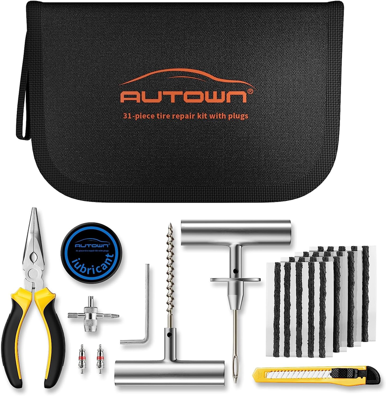 Flat Tire Repair Kit with Plugs 31 Pcs for Car, Motorcycle, ATV, Jeep, Truck, Tr