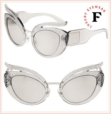 Pre-owned Miu Miu La Folie Sunglasses Mu04ts Transparent Crystal Silver Mirrored Stud 04t