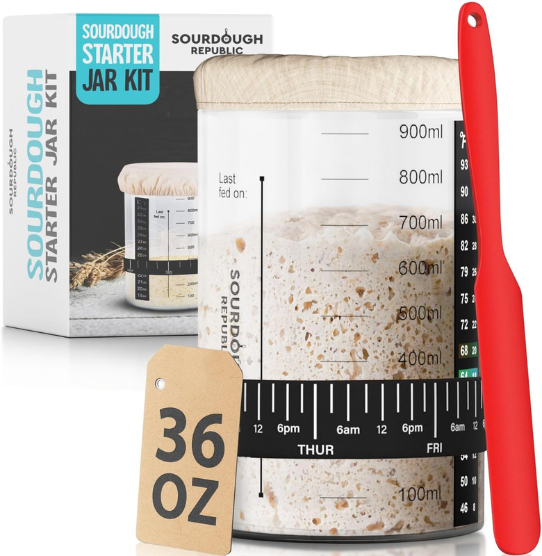 Hemlock Home Brewing 36 Oz Sourdough Starter Jar, Sourdough Bread Baking Supply