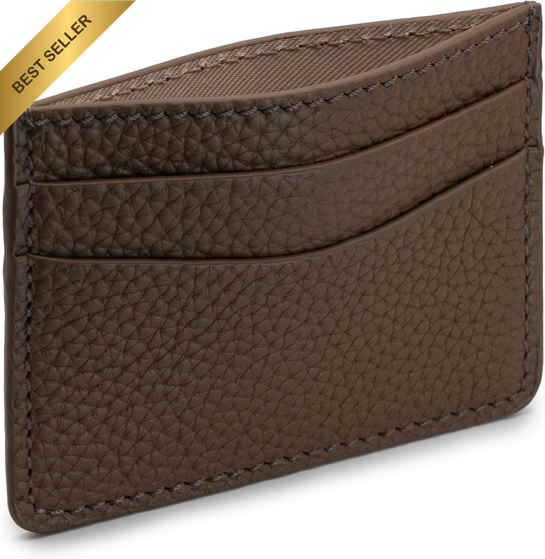 Full Grain Leather Slim Card Holder Minimalist Wallet Case Brown 6 Slot