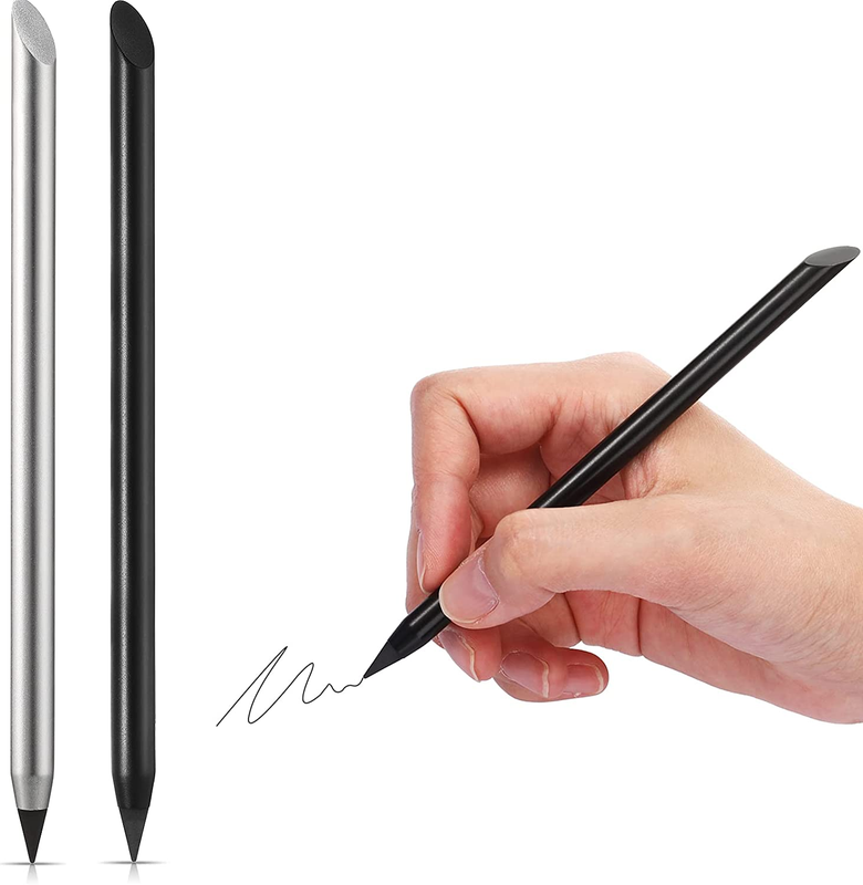 2 Pieces Metal Inkless Pen Inkless Erasable Pencil Metallic Pencil Aluminum Penc