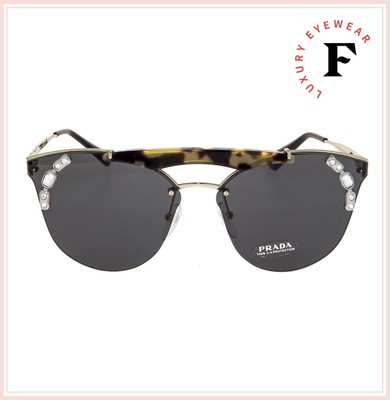 Pre-owned Prada Ornate Shield Brow Bar Sunglasses Jewel 53u Gold Black Pr53us Authentic In I8n-5s0