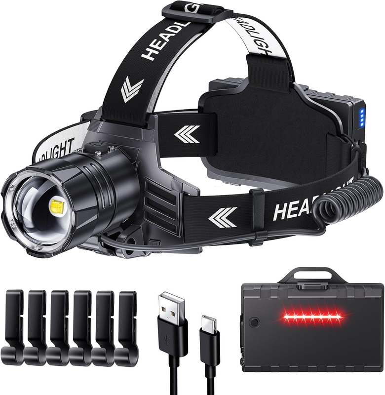 4500 Lumen Rechargeable LED Headlamp IPX7 Waterproof Zoomable ...