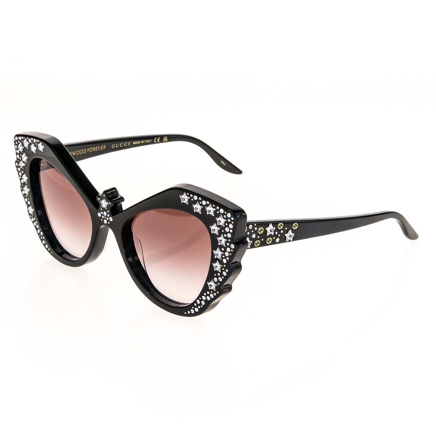 Pre-owned Gucci Aria Hollywood Forever 1095 Black 001 Crystal Star Sunglasses Gg1095s In Red