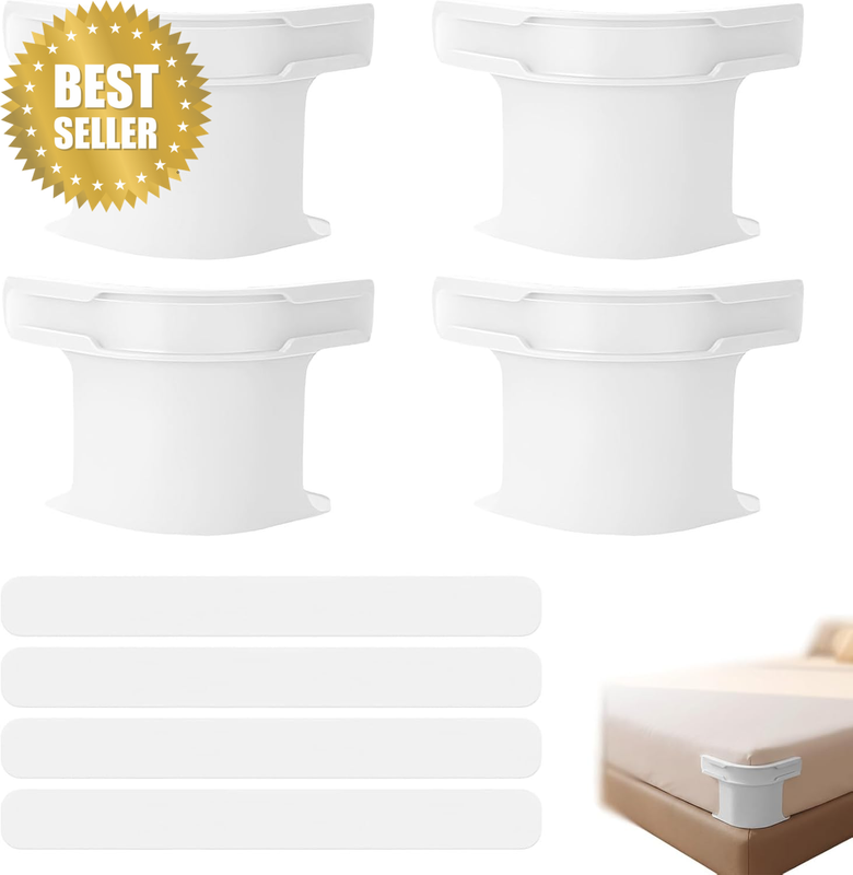 4 Pack Bed Sheet Holder Straps, Heavy-Duty Fitted Sheet Clips with Lock Strips,