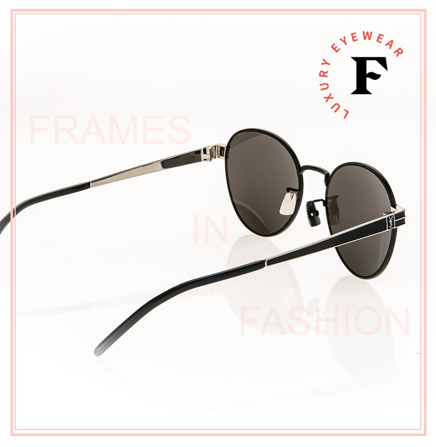 Pre-owned Saint Laurent Ysl Sl M65 Black Silver Round Unisex Metal Sunglasses Slm65 002 In Gray