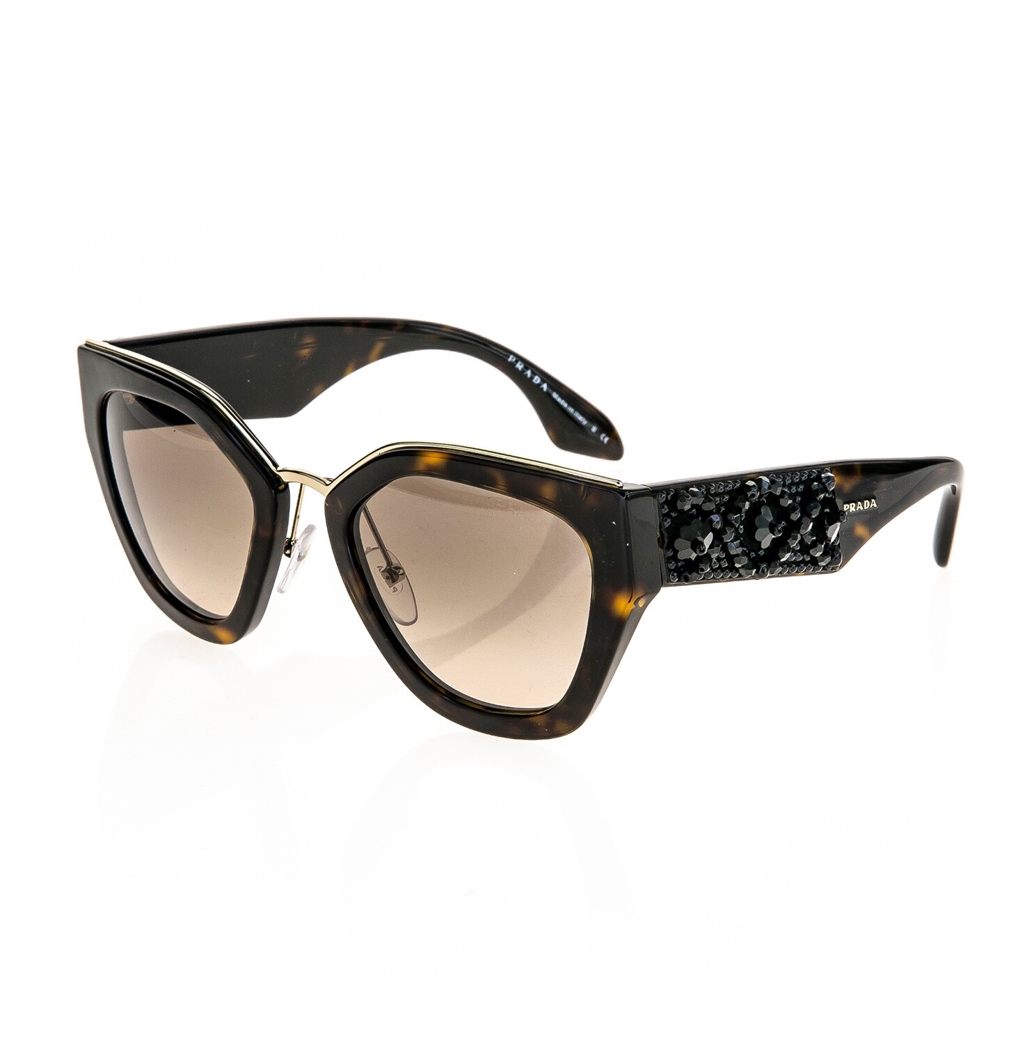 Pre-owned Prada Ornate 10t Bead Embellished Pr10ts Brown Tortoise Catwalk Sunglasses