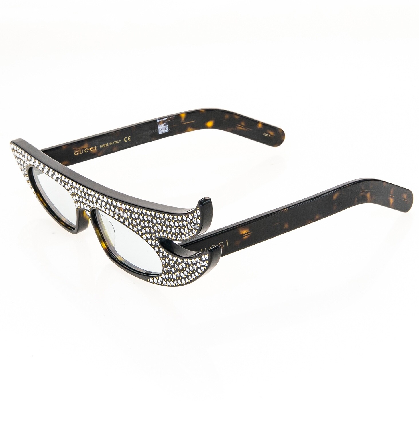 Pre-owned Gucci Authentic Hollywood Forever 0240 Havana Blue Crystal Sunglasses Gg0240 001