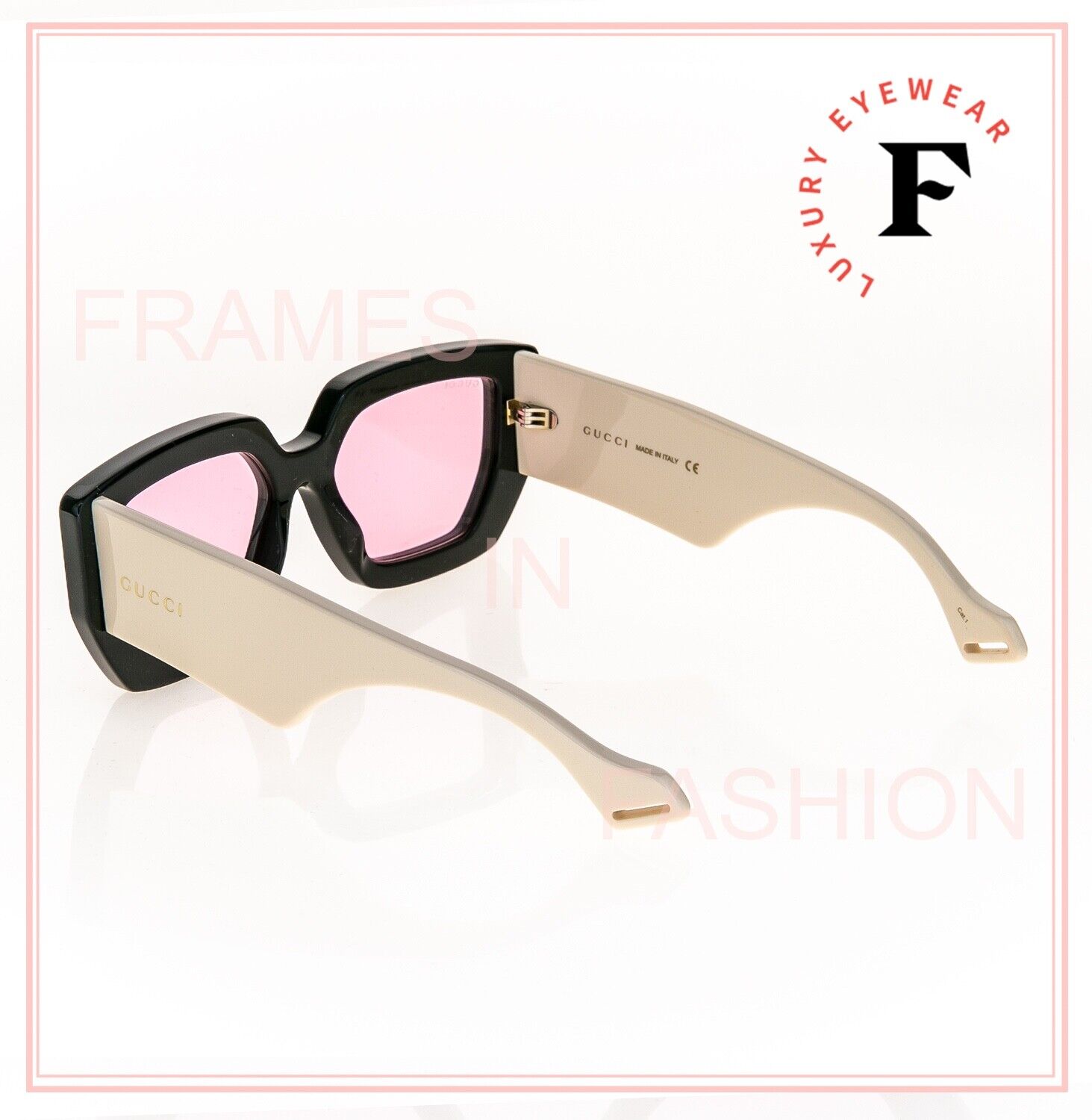 Pre-owned Gucci 0630 Ivory Black Pink Logo Oversized Chunky Unisex Gg0630s 003 Sunglasses
