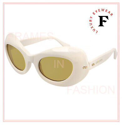 Pre-owned Gucci 0990 Ivory White Yellow Oval Retro Fashion Sunglasses Gg0990s 001