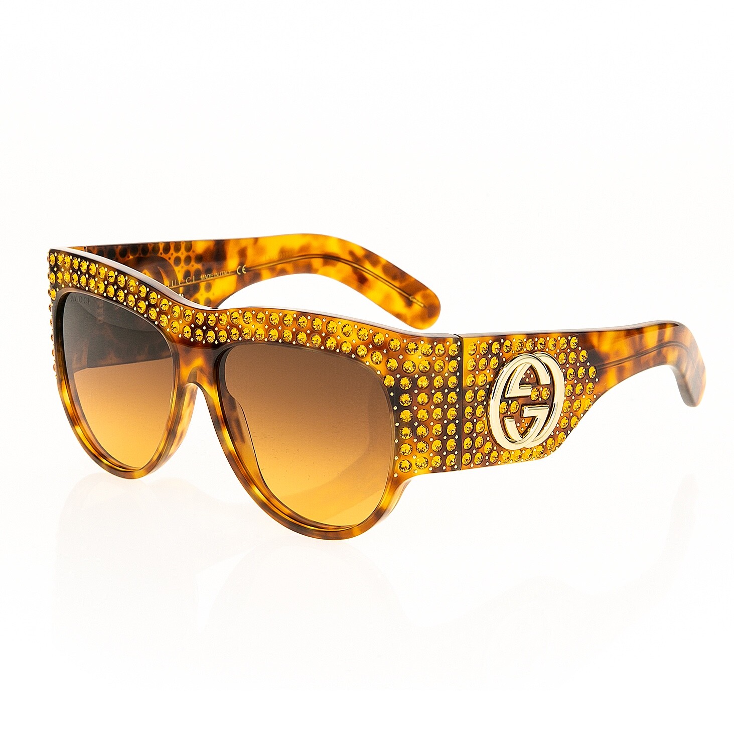 Pre-owned Gucci Authentic Hollywood Forever 0144 Brown Gold Crystal Sunglasses Gg0144s 003