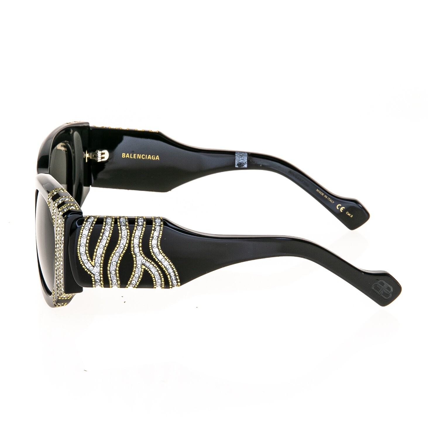 Pre-owned Balenciaga Paris Cat 0070 Black 007 Crystal Stud Chunky Sunglasses Bb0070s 005 In Gray