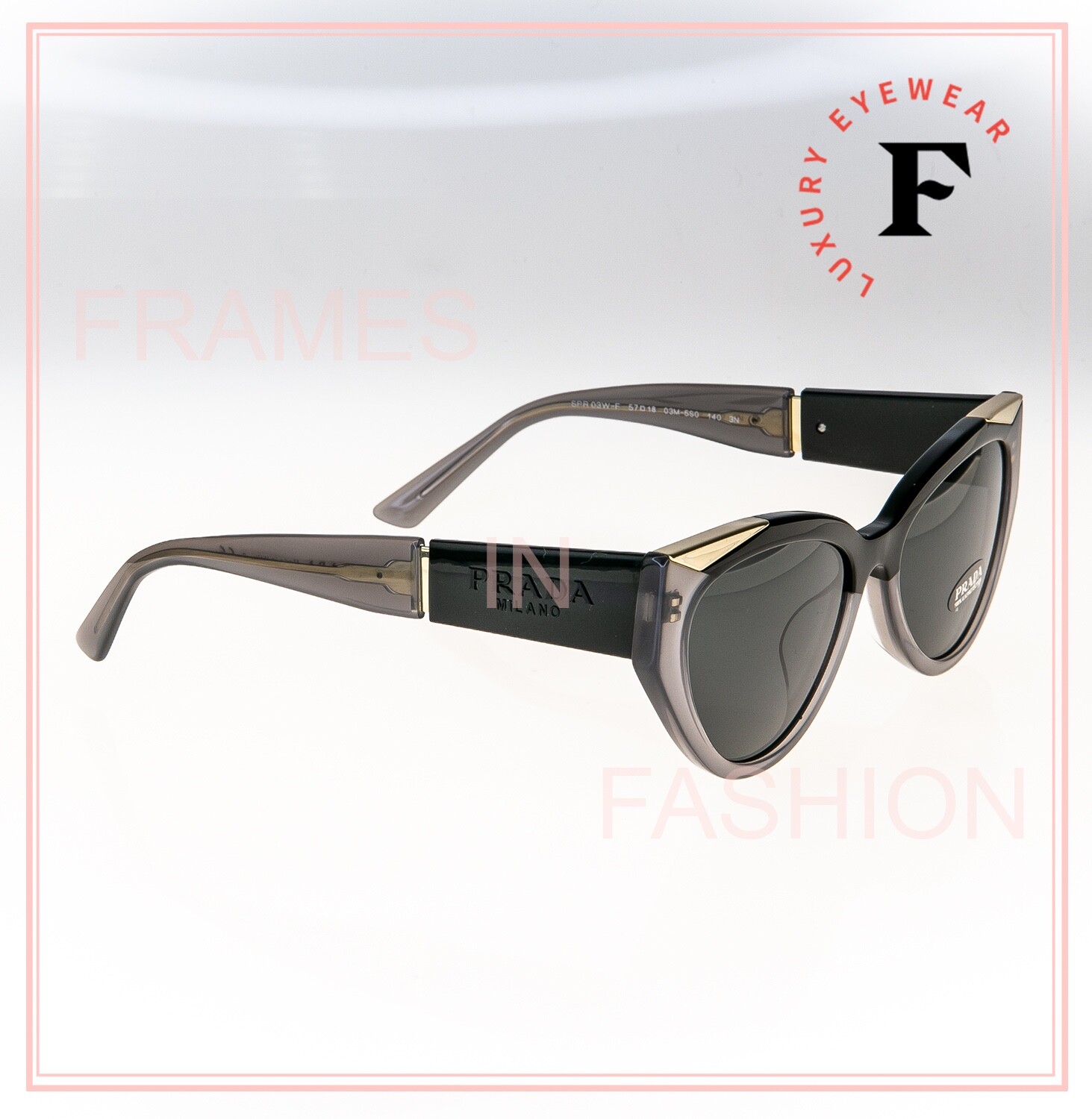 Pre-owned Prada Symbole Black Gray Triangle Pr03ws 03w Cat Eye Fashion Sunglasses 55mm