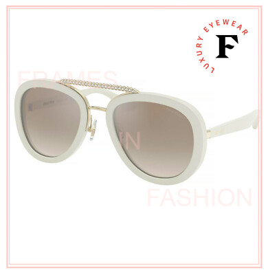 Pre-owned Miu Miu Collection 05v White Gold Mirrored Crystal Bar Sunglasses Mu05vs Women In Vag-168