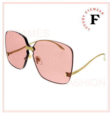 Pre-owned Gucci 0352 Metal Gold Pink Oversized Rimless Chunky Sunglasses Gg0352s Authentic