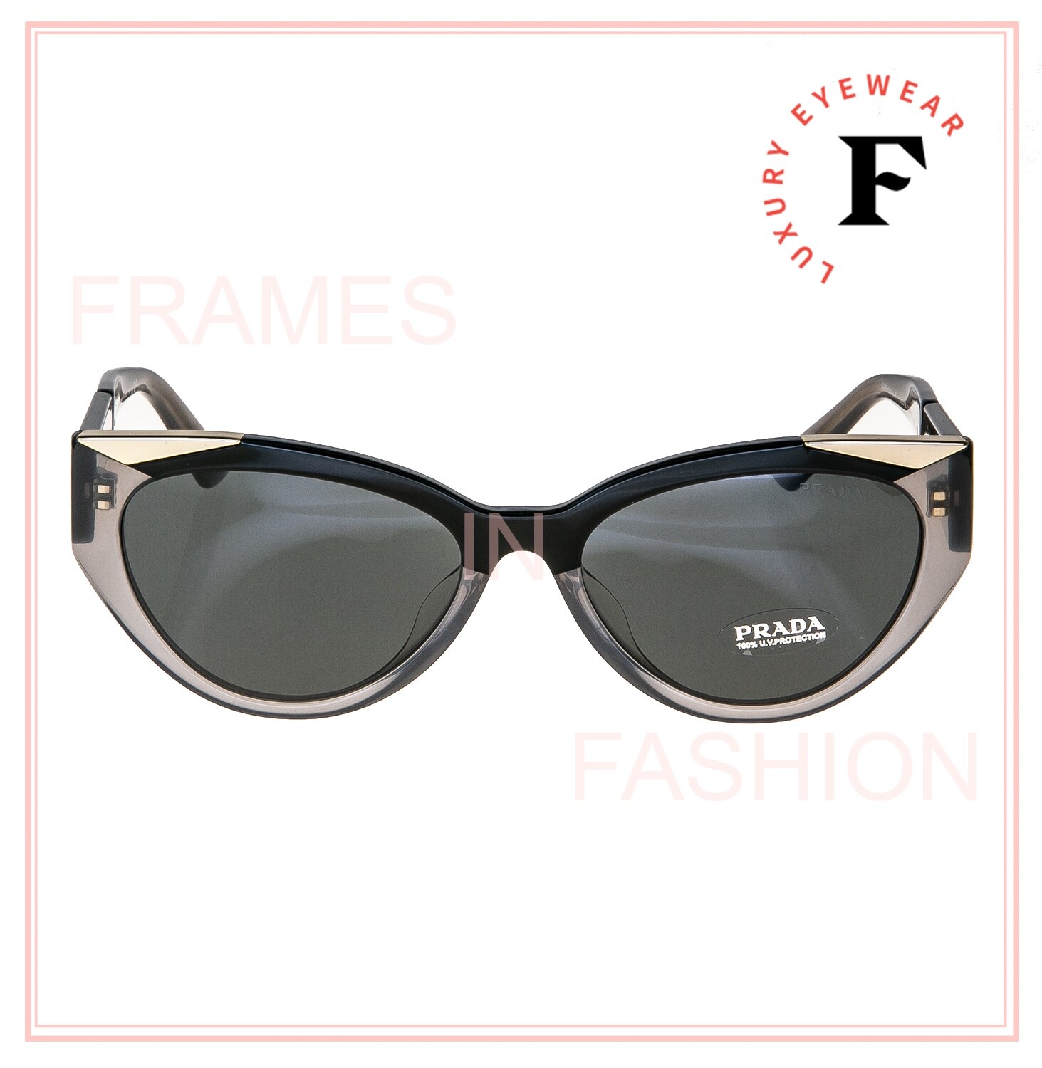 Pre-owned Prada Symbole Black Gray Triangle Pr03ws 03w Cat Eye Fashion Sunglasses 55mm